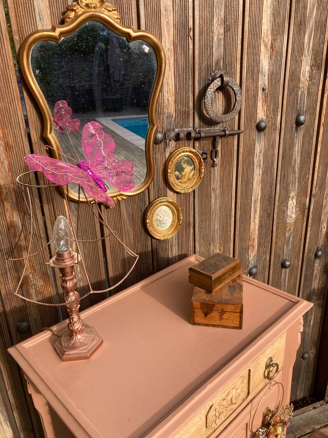 Petite commode ART DÉCO esprit coiffeuse terracotta