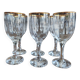 Set of 6 vintage white wine glasses with scrolled rim and gold rim