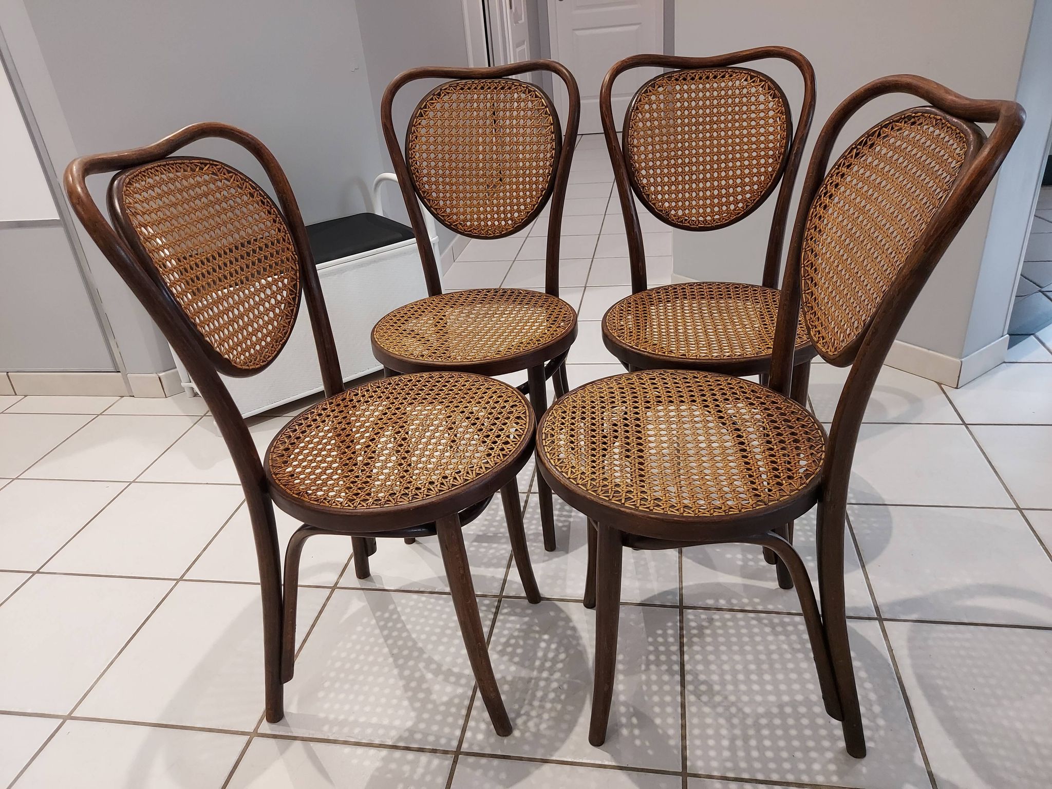 Suite of 4 chairs Bistrot cannage ZMP Radomsko for Thonet 1950s