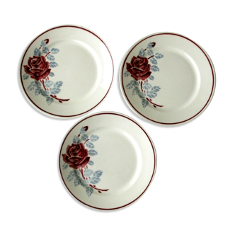 Lot 3 assiettes plates à dessert anciennes badonviller modèle belle rose