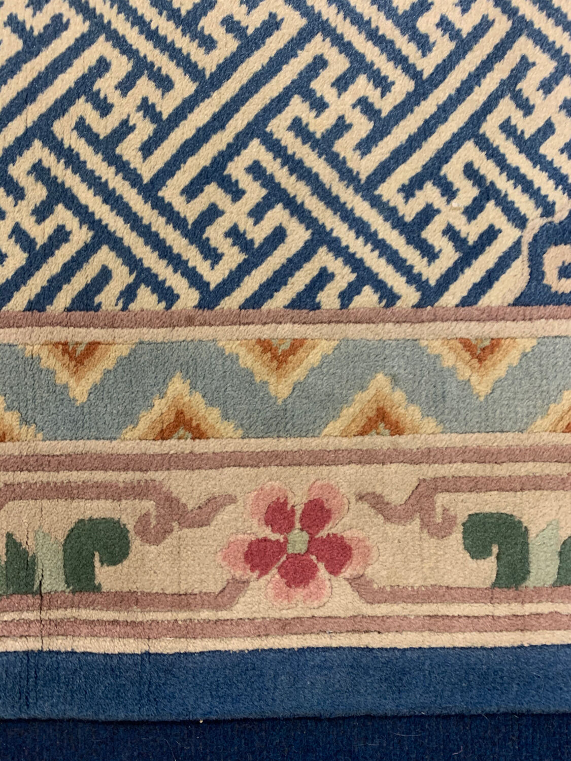 Handmade Blue Wool Chinese Rug- 92x185cm