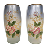 Pair of ovoid vases decorated with flowers