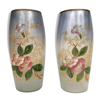 Pair of ovoid vases decorated with flowers