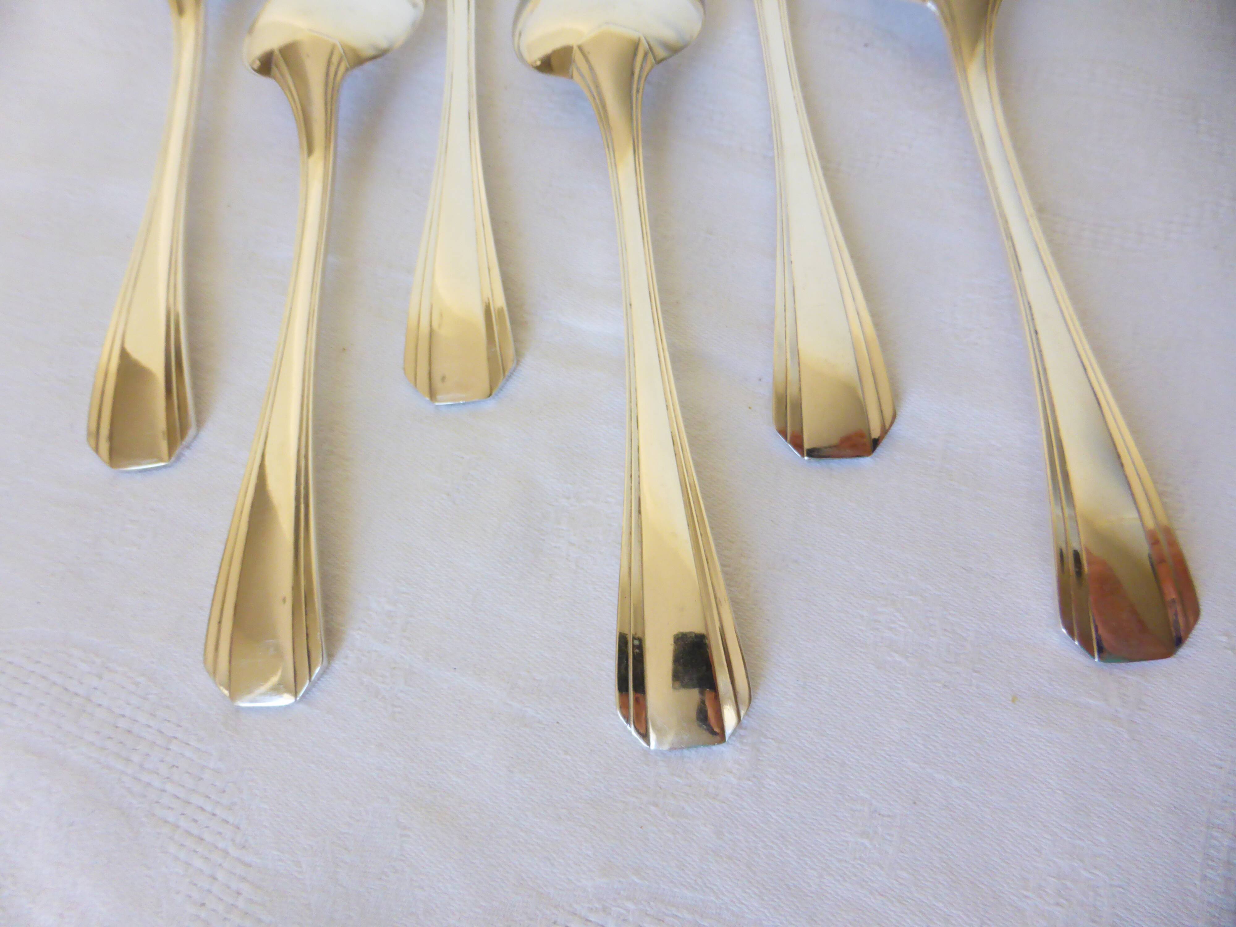 6 Christofle Art Deco Style Silver Plated Soup Spoons 2106255