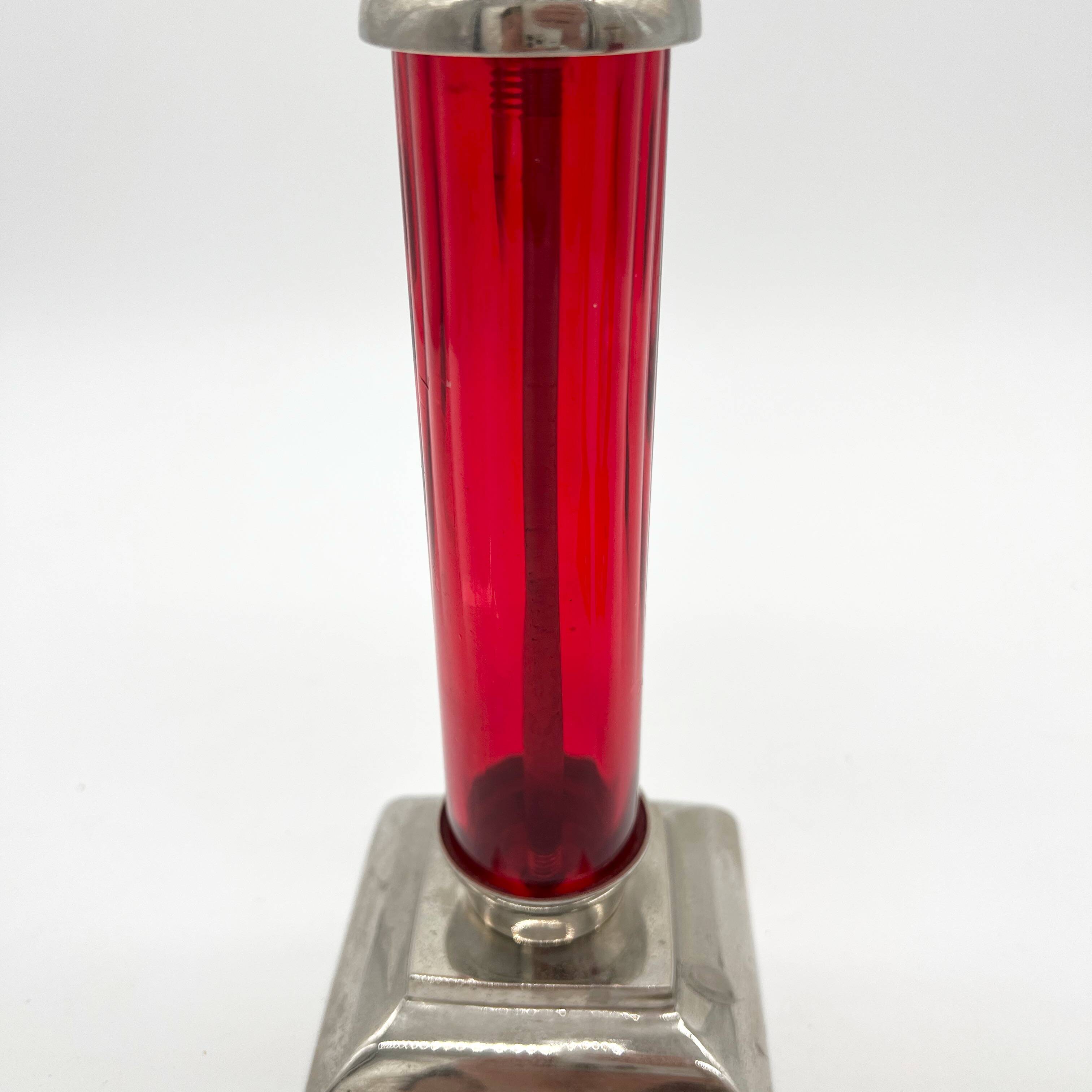 Pair of post-Bauhaus red candlesticks, 1930–50