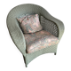 Mint Green Wicker Lounge Chair with Pastel Cotton Cushions — 1980s Coastal Revival