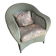 Mint Green Wicker Lounge Chair with Pastel Cotton Cushions — 1980s Coastal Revival