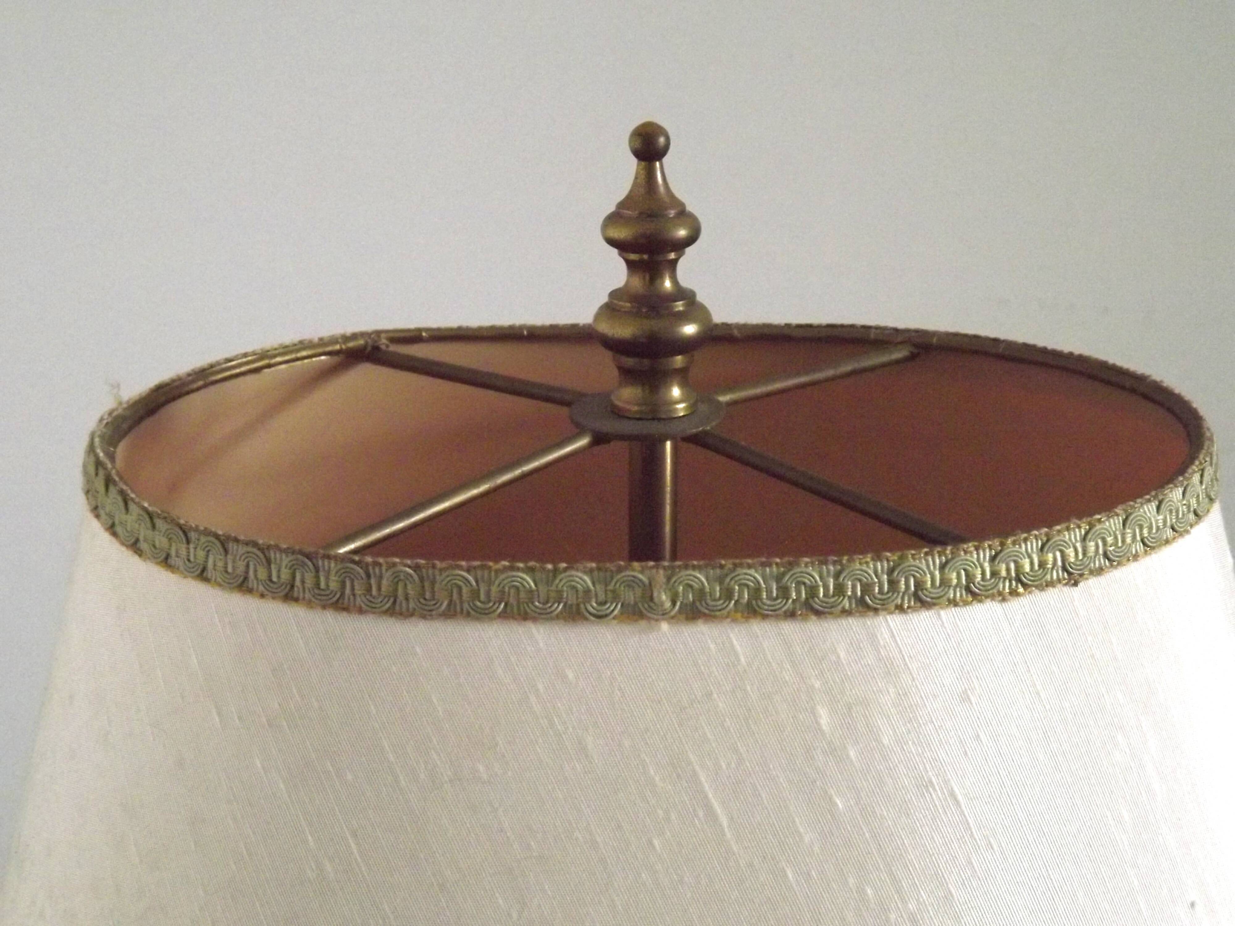 2 Light French Vintage Brass Boulotte Table Lamp With Cream Fabric Shade