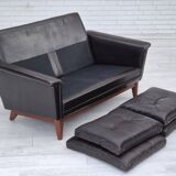 1970s, Danish 2 seater sofa, original condition, furniture leather, solid teak wood.