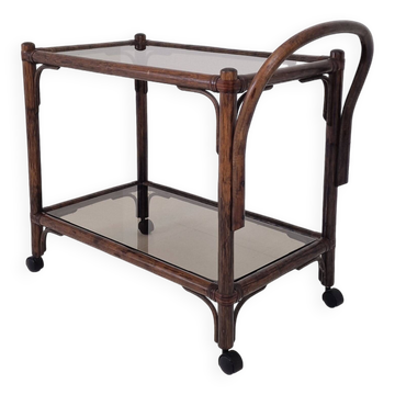 Chariot italien en bentwood et verre fumé, années 1970