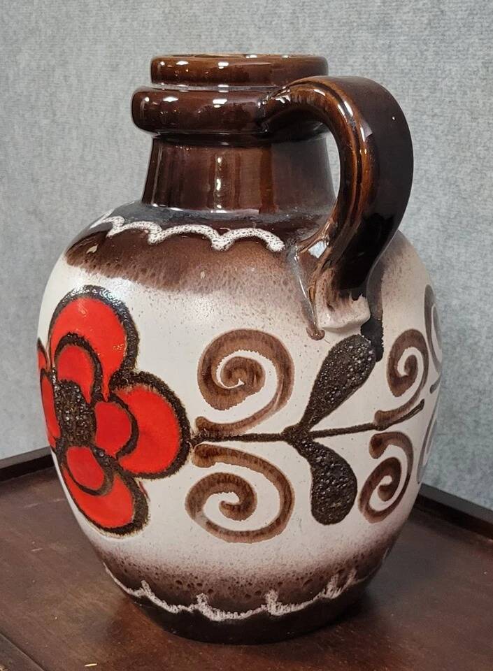West Germany: Very large glazed ceramic vase - brown