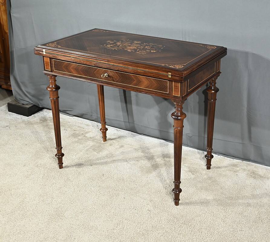 Marquetry system table, louis xvi style – 2nd half of the 19th century