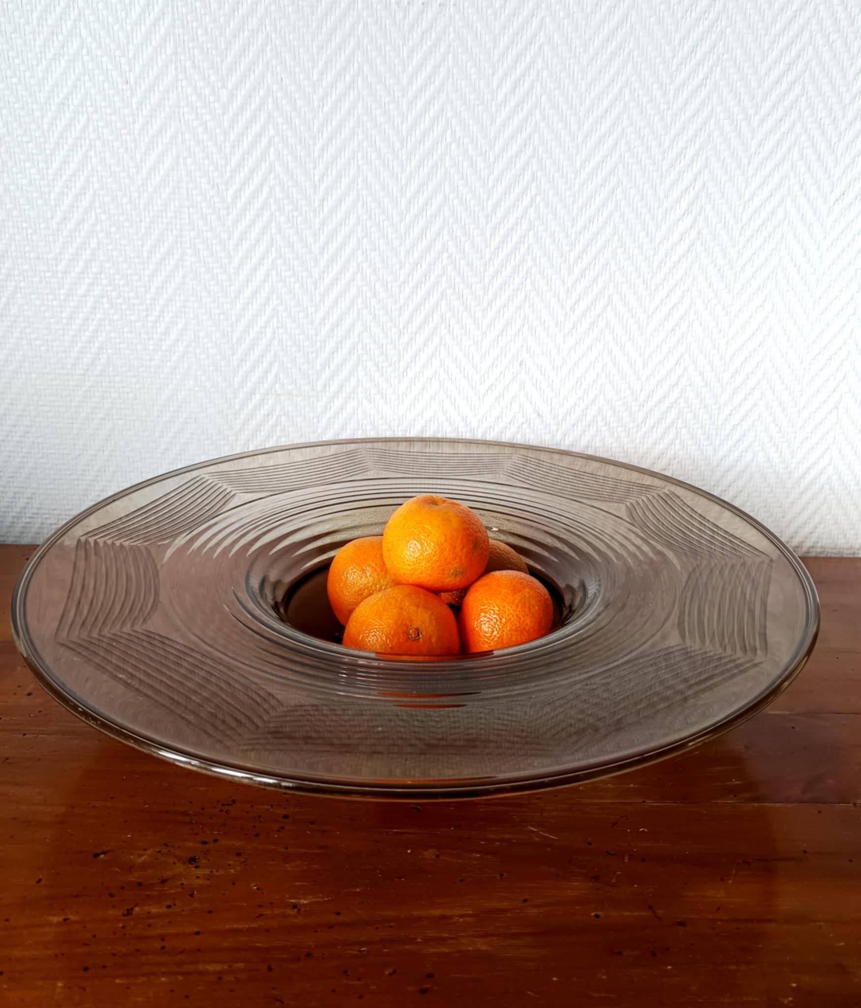 Large Art Deco smoked glass bowl