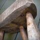 Brutalist tripod stool in grayed pine. France, 1950s