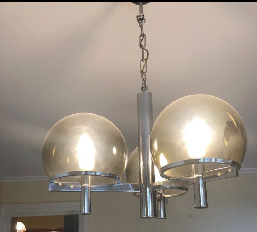 Vintage Club chandelier in chrome and glass by Gaetano Sciolari