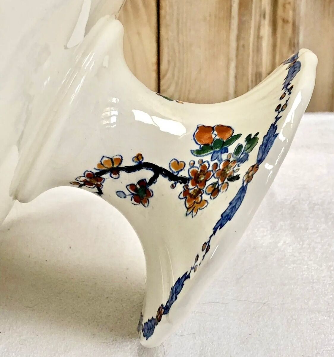 Compotier fruit cutters on pedestal Gien rooster and peonies 1938 1960