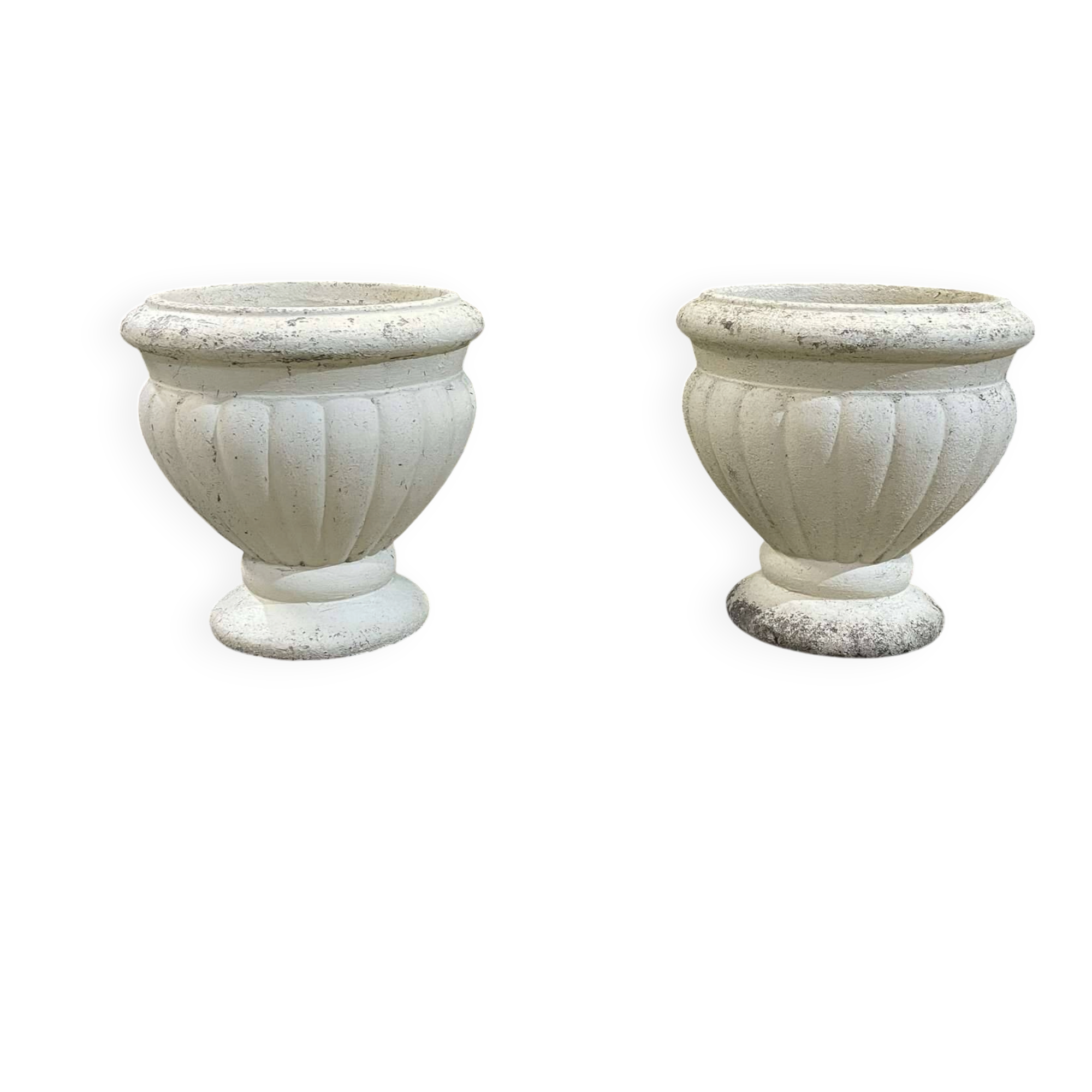 Pair of reconstituted stone planters from the 1970s.