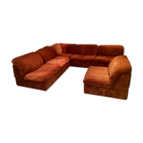 Vintage corner sofa modular velvet orange burned 70 years