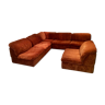 Canapé d'angle vintage modulable velour orange brûlé années 70