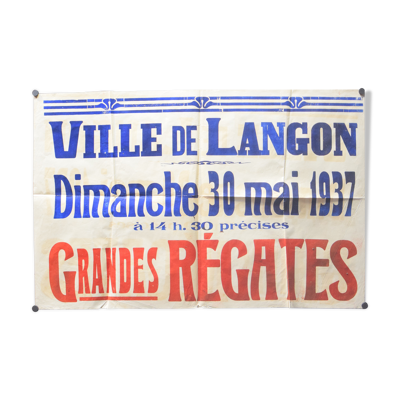 Affiche ''Grandes Régates'' - Ville de Langon - 1937