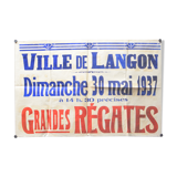 Affiche "Grandes Régates" - Ville de Langon - 1937