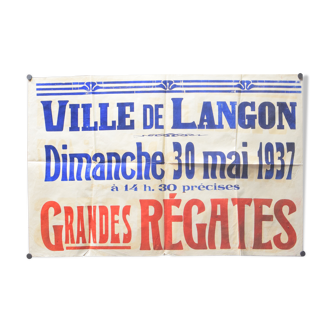 Affiche "Grandes Régates" - Ville de Langon - 1937