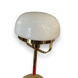 Midcentury desk lamp in opaline glass and gilded metal