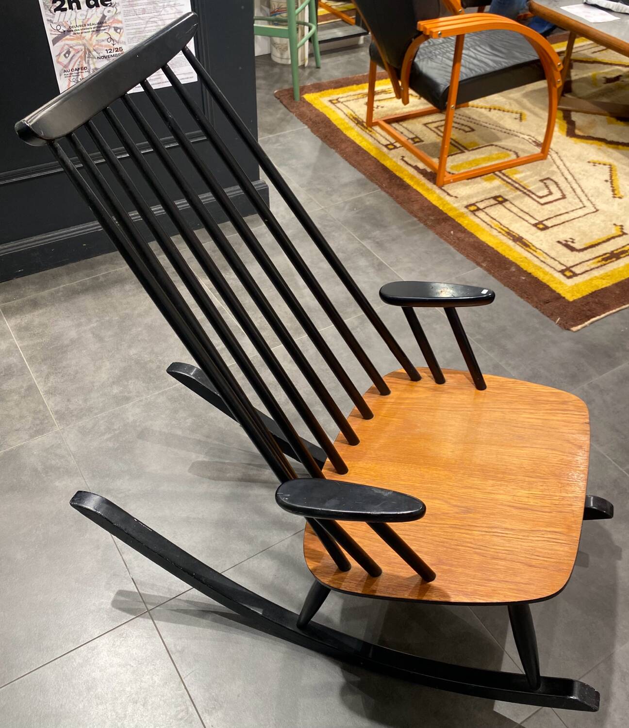 Fauteuil à bascule vintage en hêtre par Varjosen Puunjalostus