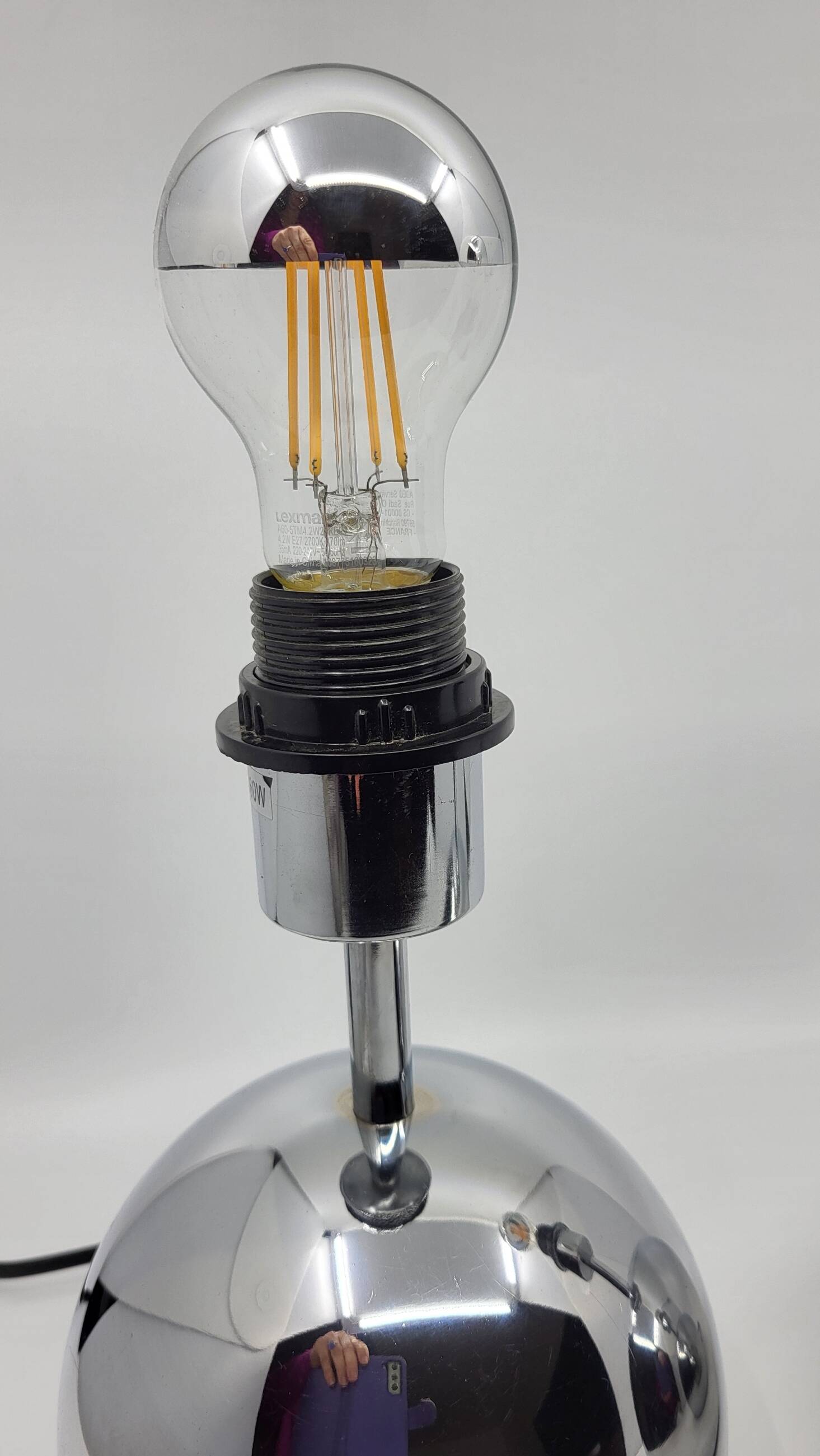 Pair of ball lamps, to be placed in chrome-plated stainless steel Vintage