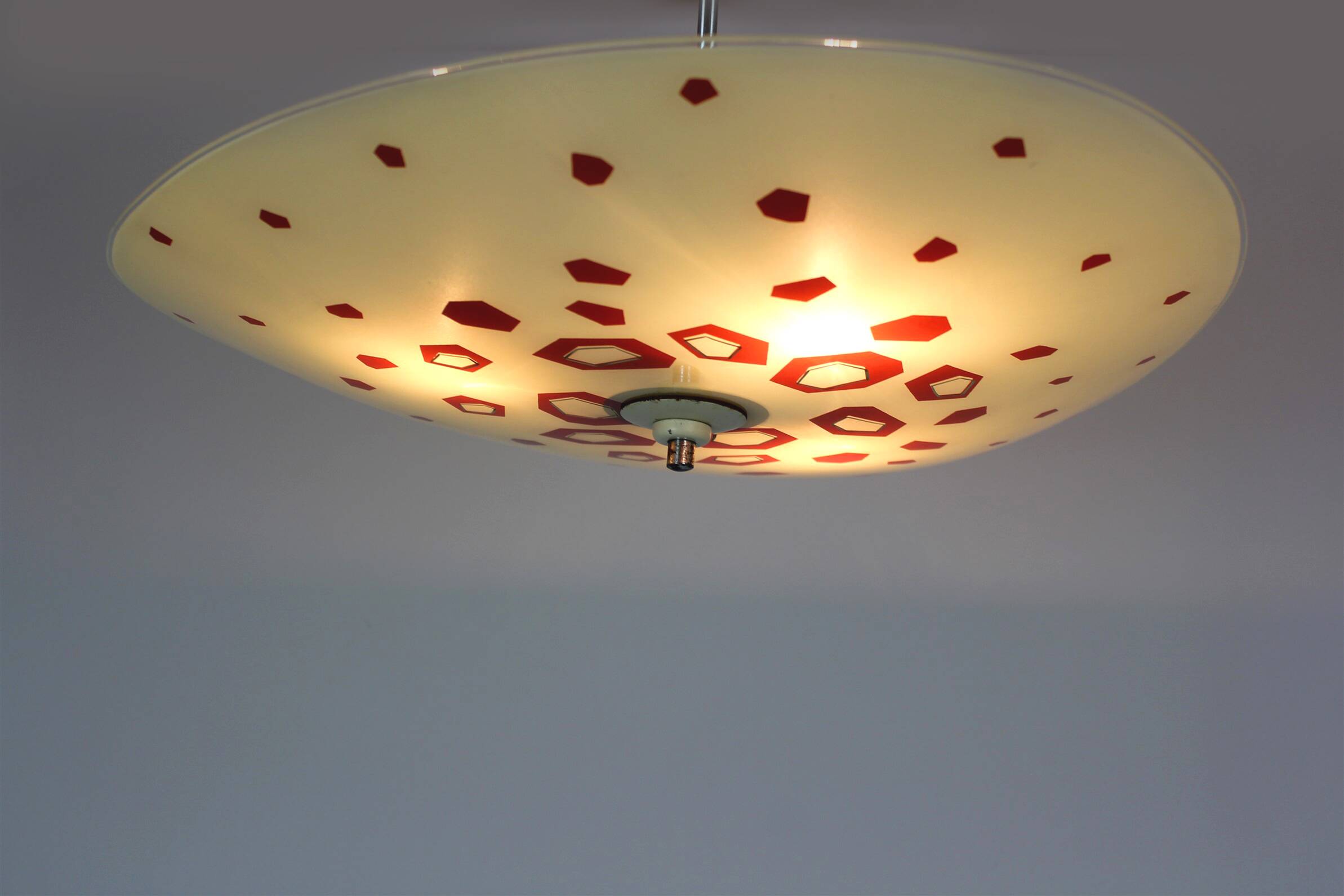 Large Vintage Czechoslovakian Opaline Glass Pendant Lights, 1970s, Set of 2