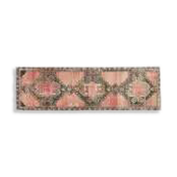 Vintage Turkish hallway rug handmade in orange-brown wool 93x291.