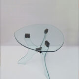 Table basse en cristal biseauté avec joints en bois années 1950