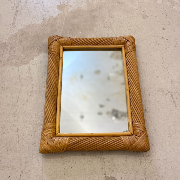 Rectangular mirror in rattan and vintage bamboo 30x40cm