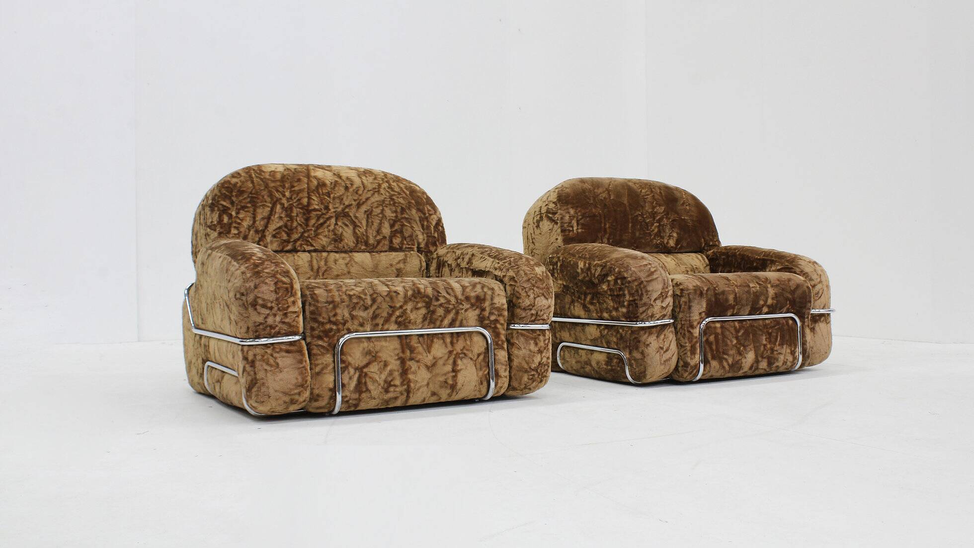 Fauteuils italiens vintage en chrome et velours, années 1970, lot de 2