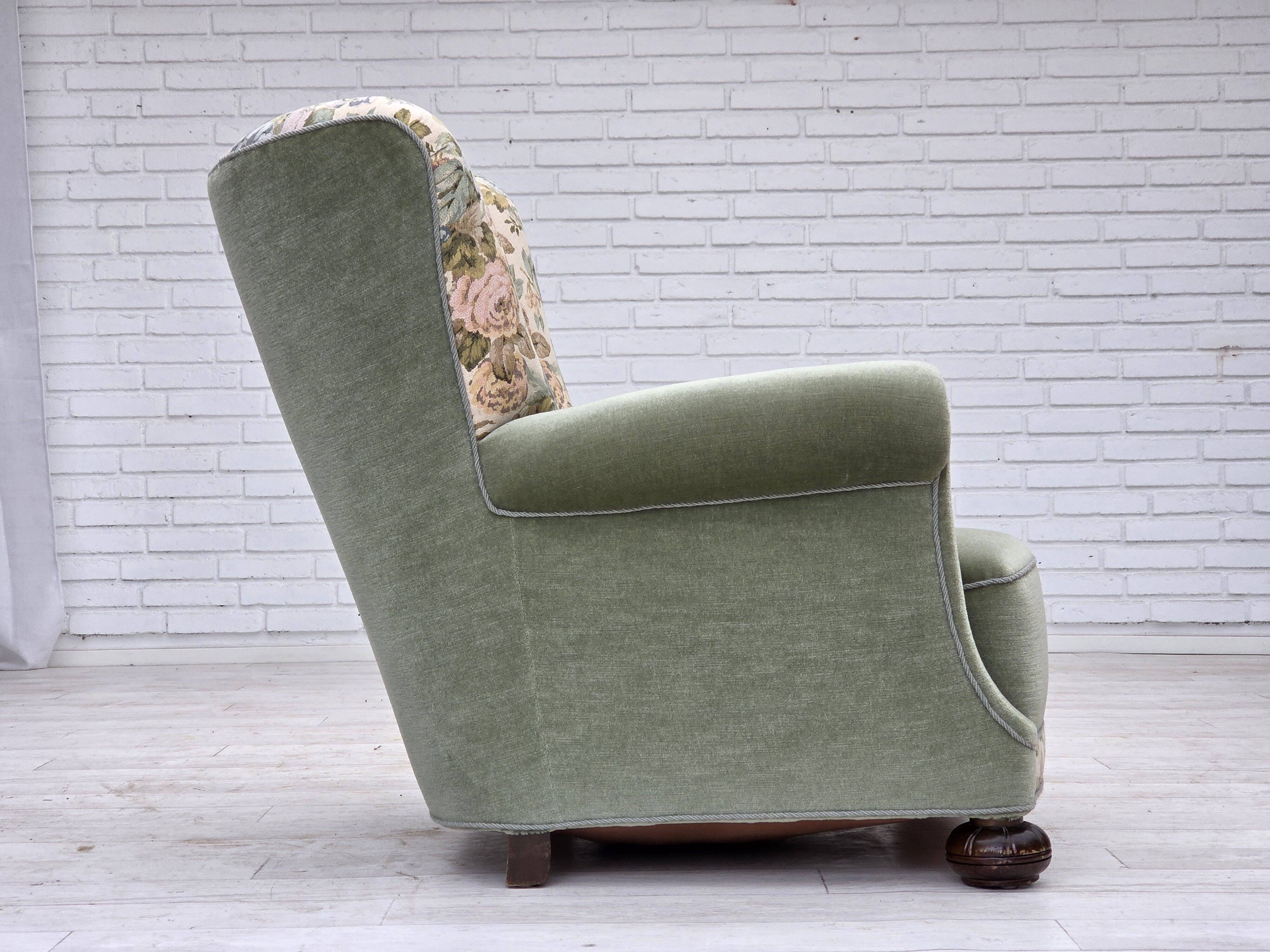 1970s, Danish relax armchair, green furniture velour, original condition.