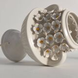 White Ceramic Table Lamp with Flower Motif, Italy 1960s