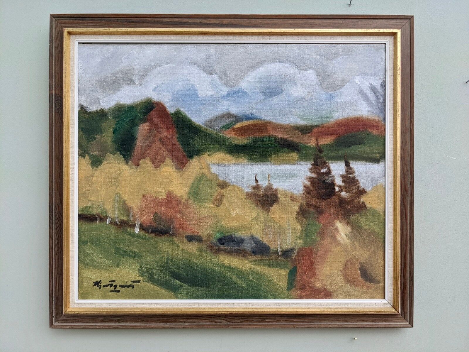Mid 20th Century "Autumn View" Swedish Expressionist Landscape Oil Painting, Framed