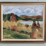 Peinture à l’huile de paysage expressionniste suédoise, encadrée  « Autumn View »