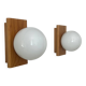 Pair of vintage wall lights, pine and opaline, France 1970