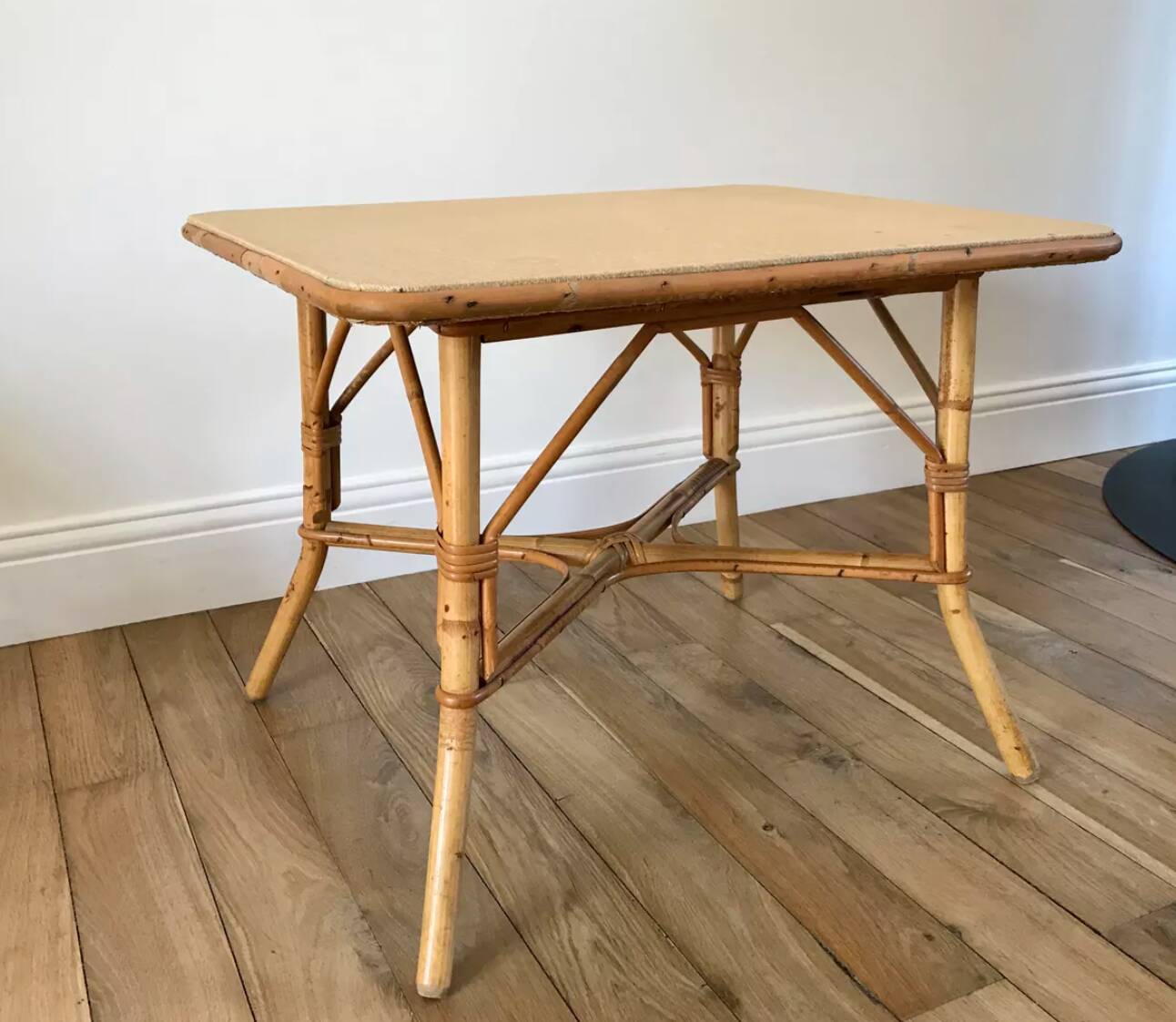 Table basse en rotin et bambou années 60