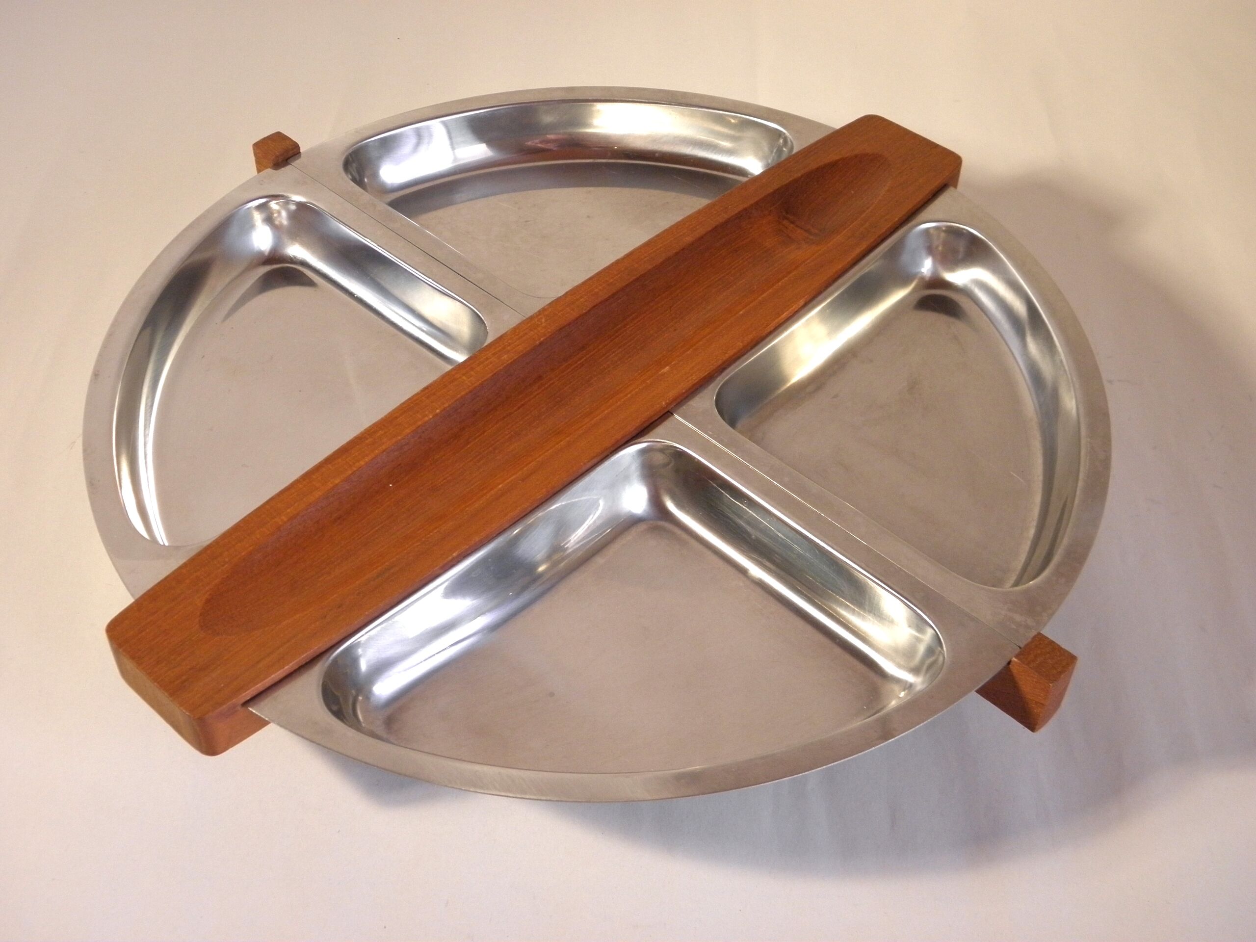 Stainless steel and teak aperitif tray