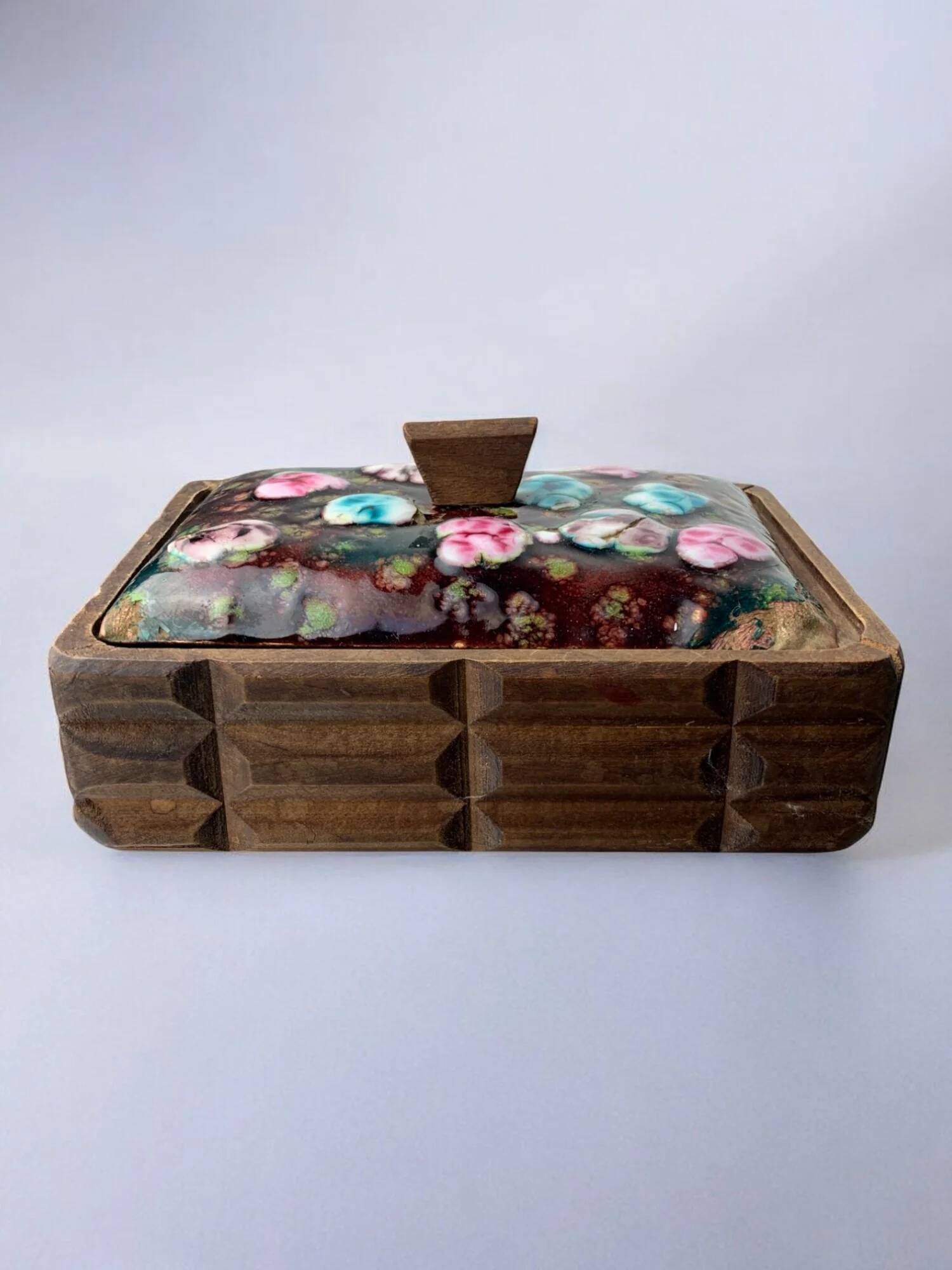 Modernist wood and enamel vanity box by J. Capo Esmaltes, Spain, circa 1970s