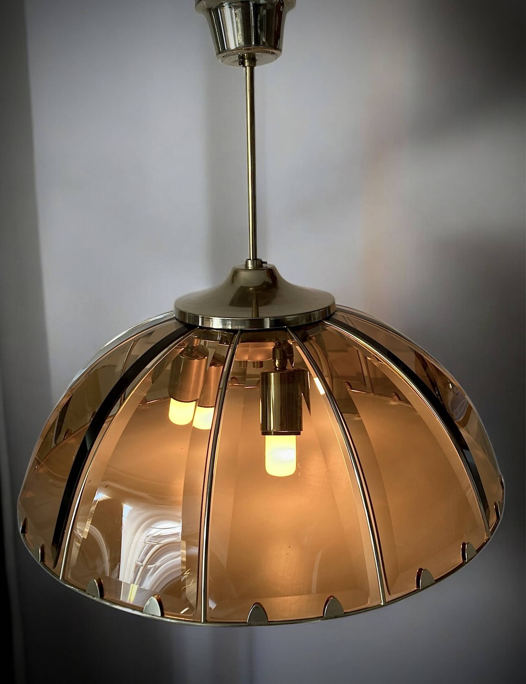 Vintage chandelier with glass dome and vintage gold metal