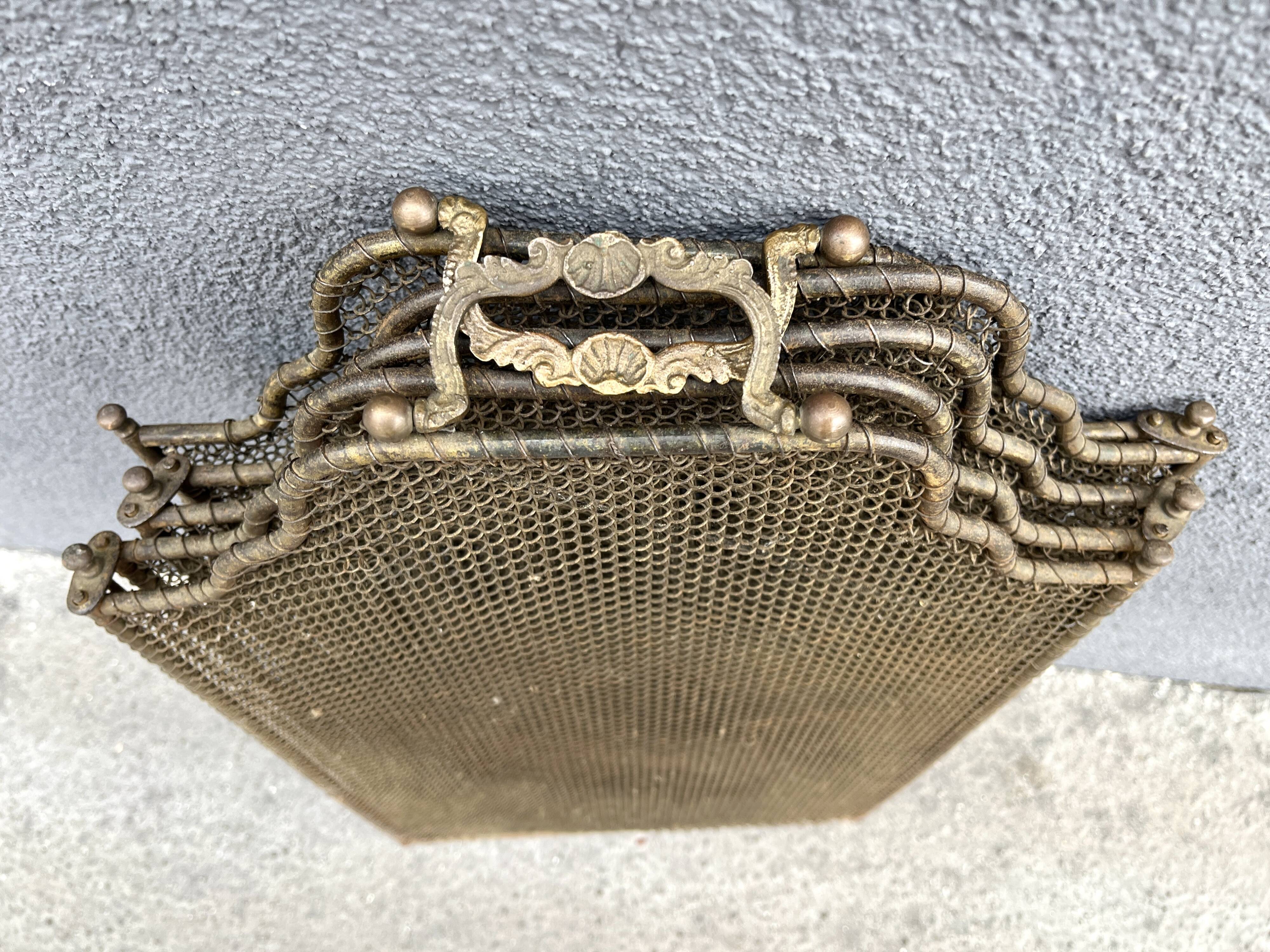 Antique 19th century fireplace screen, 5-panel spark arrester