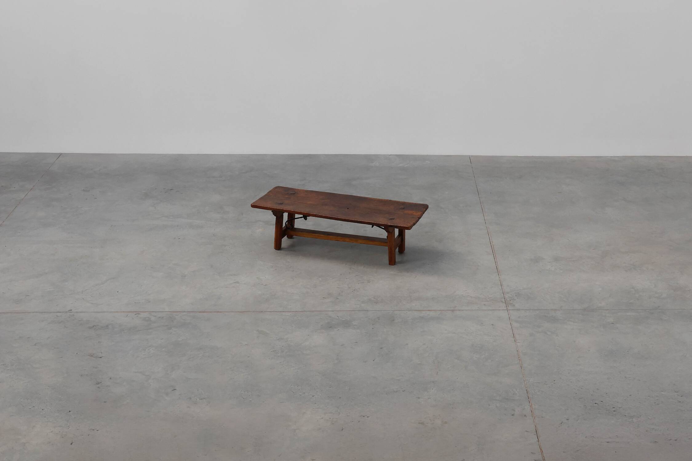 17th Century Spanish Brutalist coffee table in wood and wrought iron