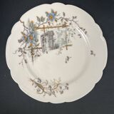 Pair of Hache Jullien plates, fine earthenware, castle decor, early 20th century