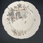 Pair of Hache Jullien plates, fine earthenware, castle decor, early 20th century