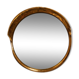 Miroir rond  bombé en laiton doré vintage