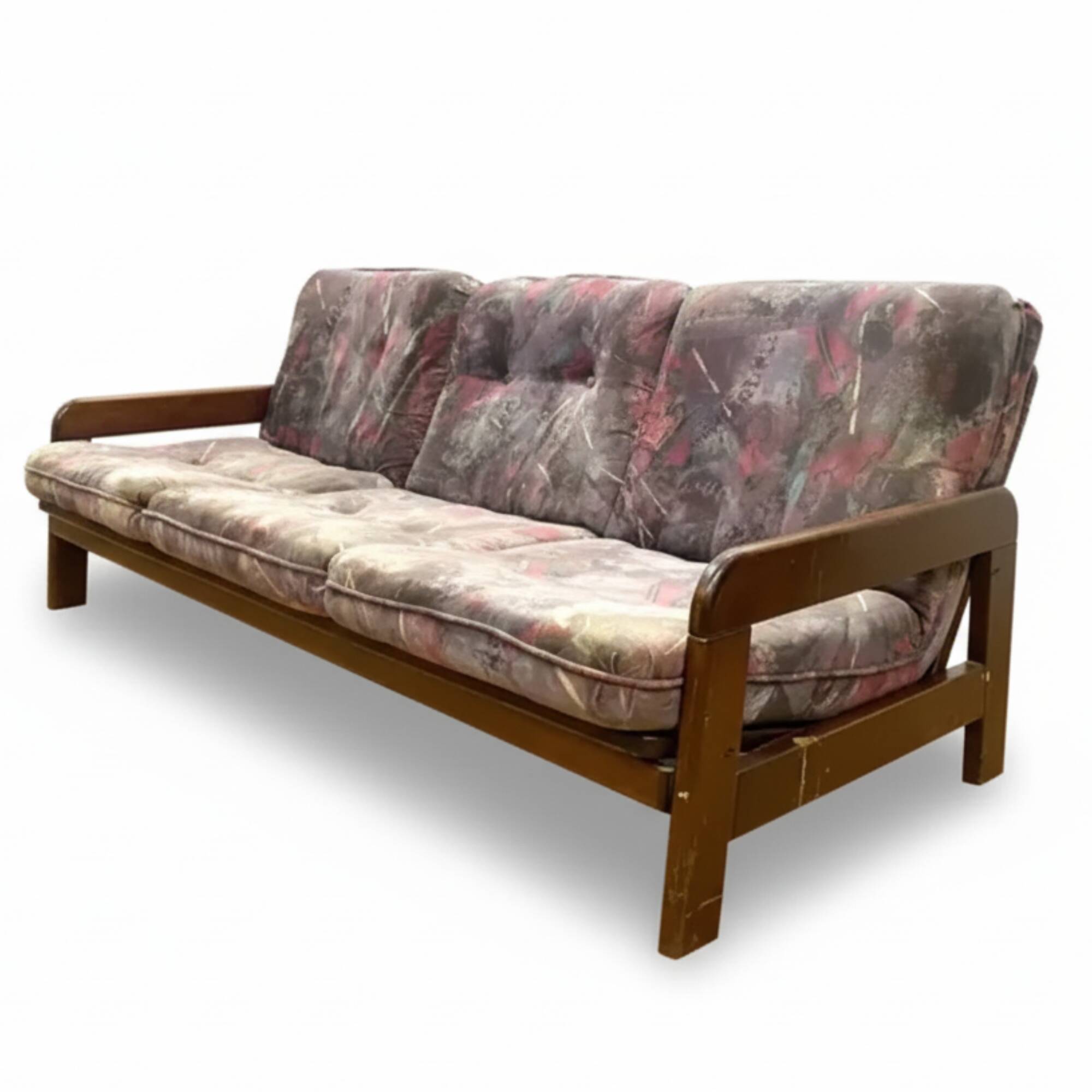 Retro sofa, solid wood frame, 1970s, Central Europe