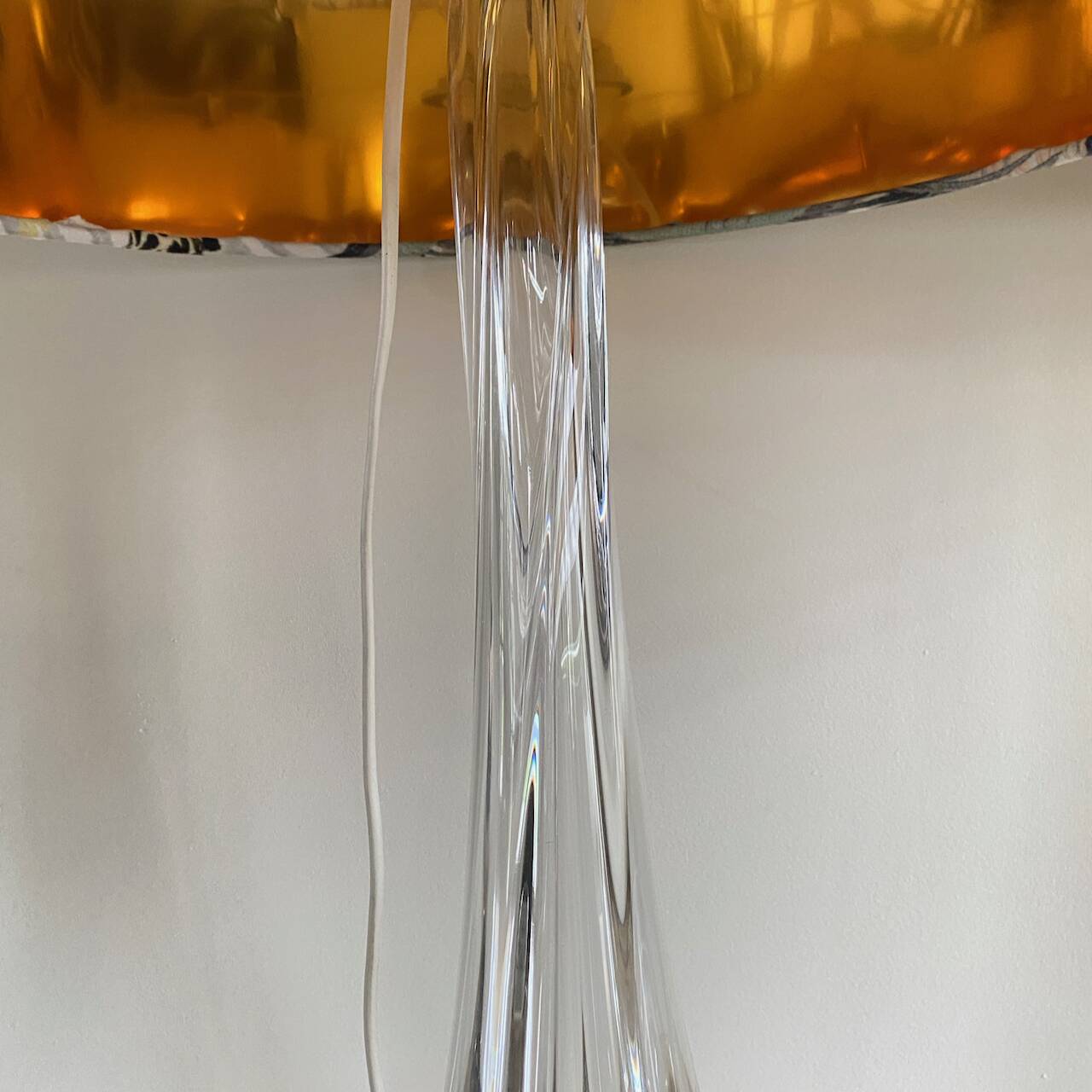 Pair large clear crystal val saint lambert table lamps - belgium 1950's